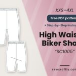 High waisted biker shorts free PDF sewing pattern SC1005 with step-by-step instructions, sizes XXS to 4XL