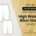 High waisted biker shorts free PDF sewing pattern SC1005 with step-by-step instructions, sizes XXS to 4XL