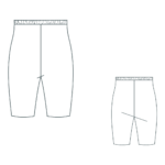Technical sketch of the high waisted biker shorts, front and back