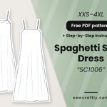 Spaghetti strap dress free PDF sewing pattern SC1006 with step-by-step instructions, sizes XXS to 4XL